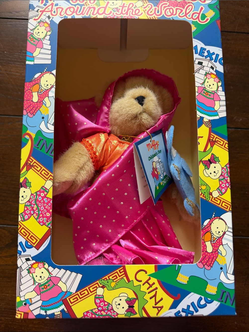 Muffy Pink Satin Teddy Bear in Festive Outfit India Around the World NABCO